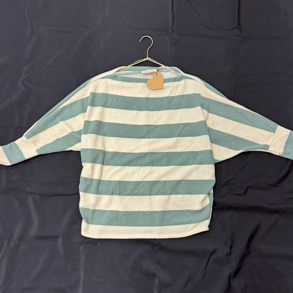 Sage Green and White Striped Sweater Top - Picture 2 of 6